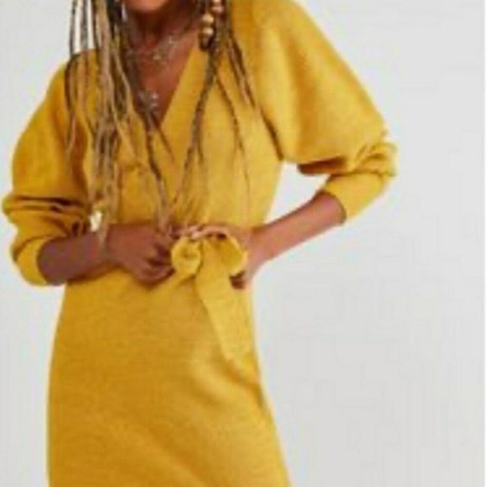 Free People Sienna Wrap Dress Mustard - Picture 8 of 9